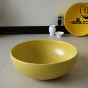 Chậu Lavabo Kanly SU514 Đặt Bàn Sứ Tròn Màu Vàng
