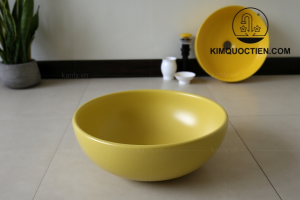 Chậu Lavabo Kanly SU514 Đặt Bàn Sứ Tròn Màu Vàng