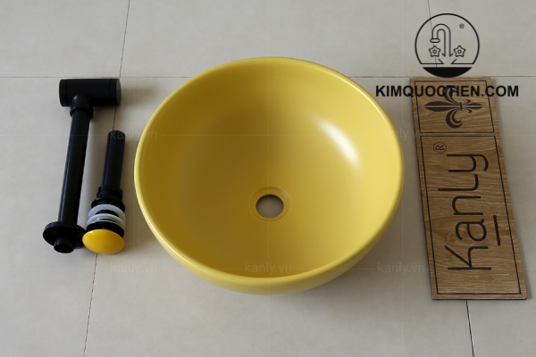 Chậu Lavabo Kanly SU514 Đặt Bàn Sứ Tròn Màu Vàng