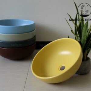 Chậu Lavabo Kanly SU514 Đặt Bàn Sứ Tròn Màu Vàng