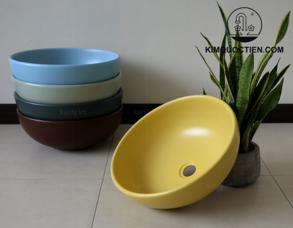 Chậu Lavabo Kanly SU514 Đặt Bàn Sứ Tròn Màu Vàng