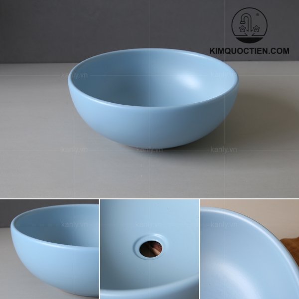 Chậu Lavabo Kanly SU515 Đặt Bàn Sứ Tròn Màu Xanh