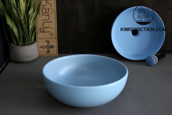 Chậu Lavabo Kanly SU515 Đặt Bàn Sứ Tròn Màu Xanh