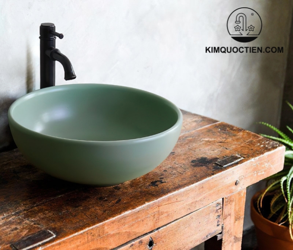 Chậu Lavabo Kanly SU516 Đặt Bàn Sứ Tròn Màu Xanh Ngọc