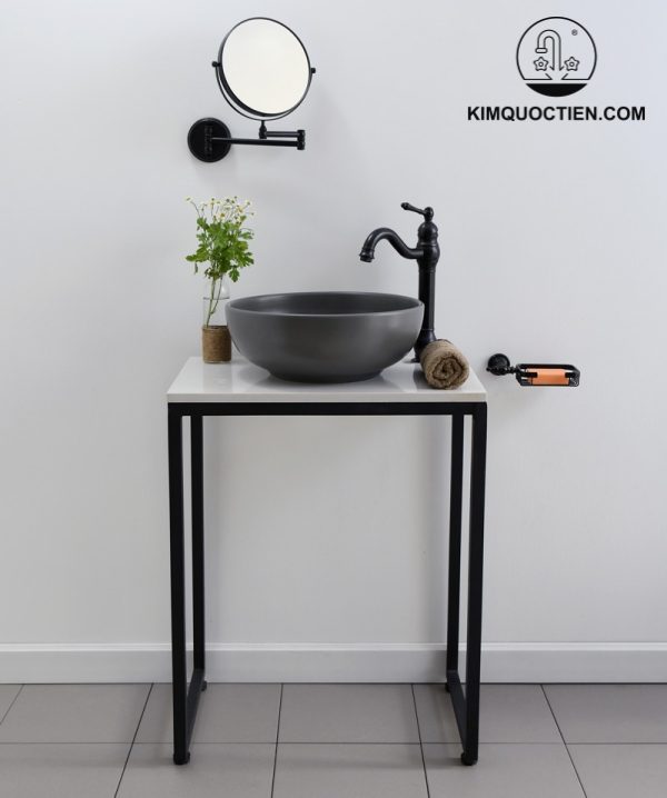 Chậu Lavabo Kanly SU517 Đặt Bàn Sứ Tròn Màu Xám