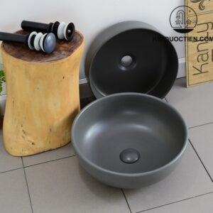 Chậu Lavabo Kanly SU517 Đặt Bàn Sứ Tròn Màu Xám