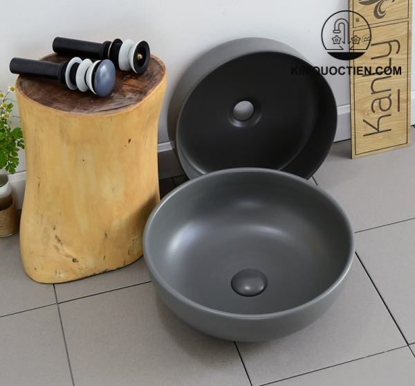 Chậu Lavabo Kanly SU517 Đặt Bàn Sứ Tròn Màu Xám
