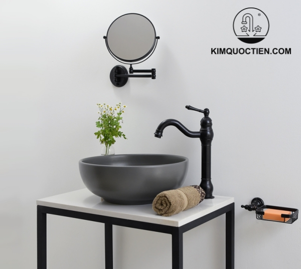 Chậu Lavabo Kanly SU517 Đặt Bàn Sứ Tròn Màu Xám