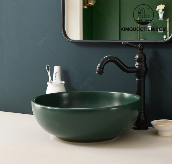 Chậu Lavabo Kanly SU519 Đặt Bàn Sứ Tròn Màu Xanh Lá