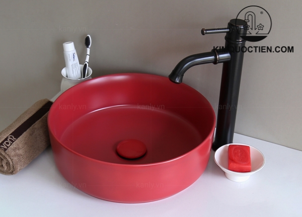 Chậu Lavabo Kanly SU528 Đặt Bàn Sứ Tròn Màu Đỏ