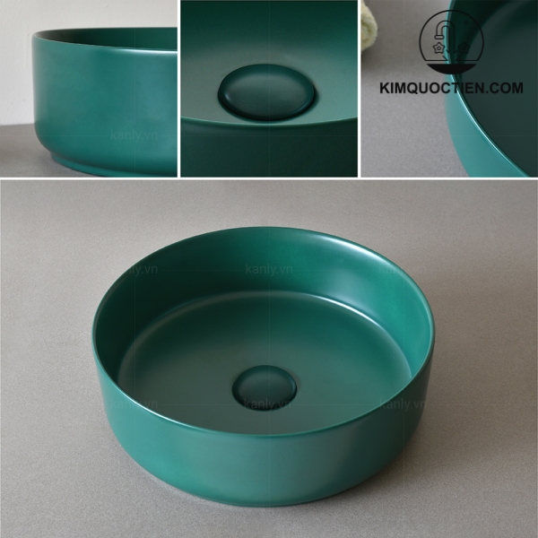 Chậu Lavabo Kanly SU529 Đặt Bàn Sứ Tròn Màu Xanh