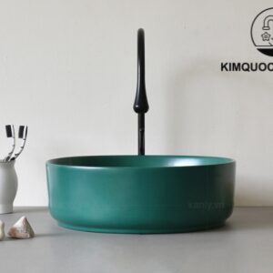 Chậu Lavabo Kanly SU529 Đặt Bàn Sứ Tròn Màu Xanh