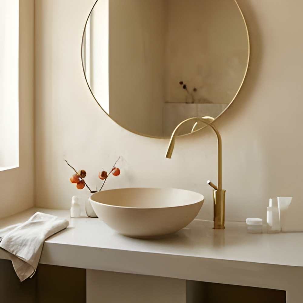 Chậu Lavabo Kanly SU531L Đặt Bàn Sứ Tròn Màu Be 400x140 mm