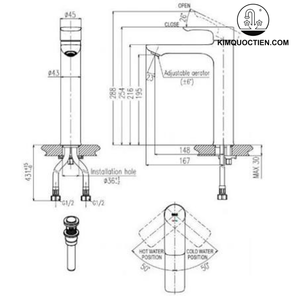 Vòi chậu đặt bàn cổ cao INAX LFV-612SH-2 nóng lạnh