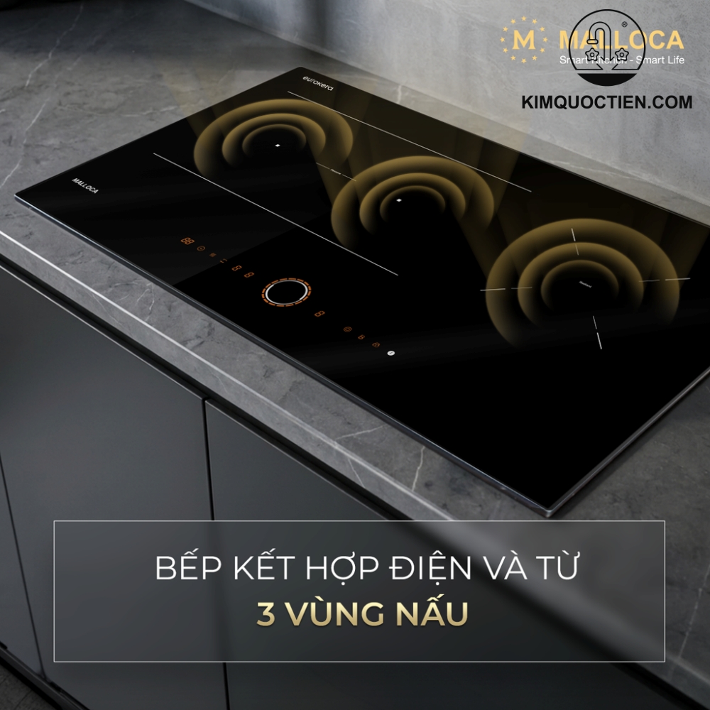 Bếp từ kết hợp hồng ngoại 3 vùng nấu 80 cm Malloca MIR9021ES
