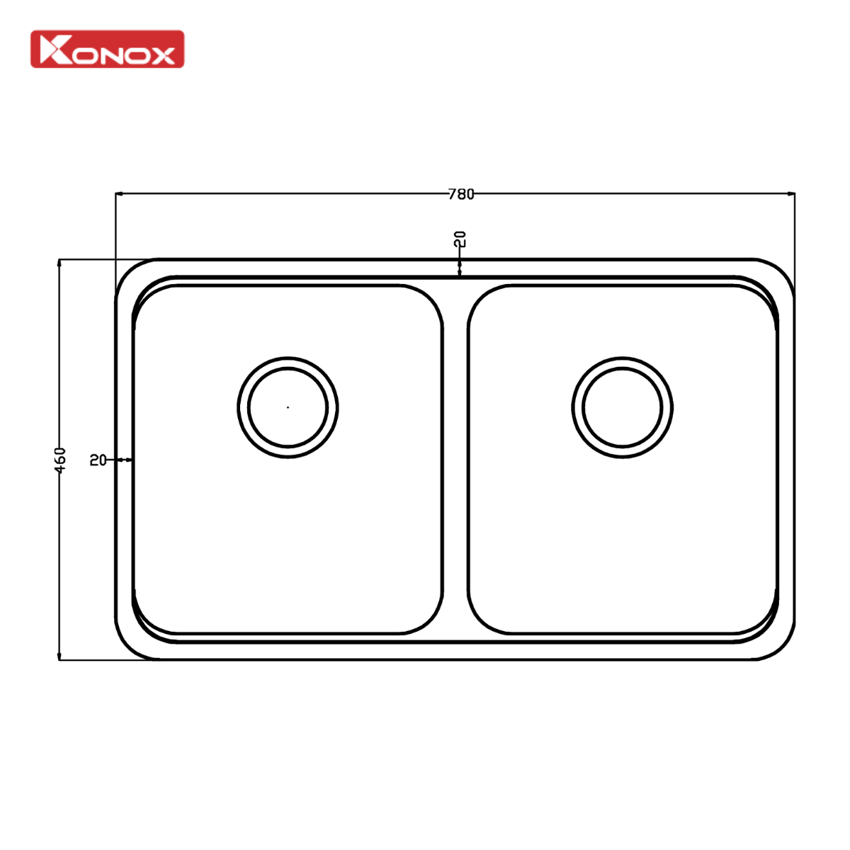 Chậu Rửa Bát Lắp Âm 2 Hố Cân R50 KONOX Tari 7846DU 780mm