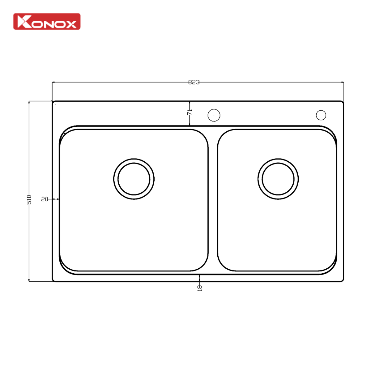 Chậu Rửa Bát 2 Hố Lệch KONOX Tari 8251TD Inox 304 820mm