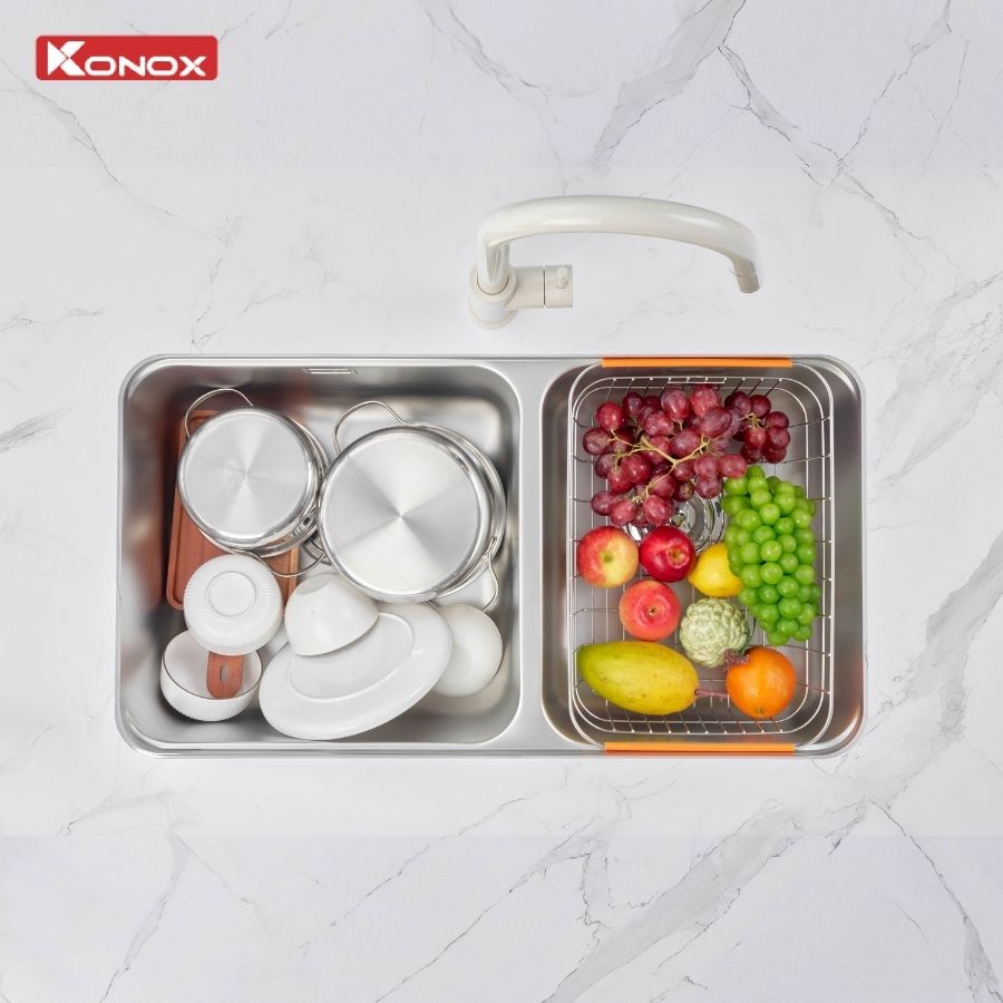 Chậu Rửa Bát Lắp Âm 2 Hố Lệch KONOX R50 Tari 8246DU 820mm