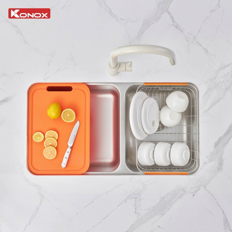 Chậu Rửa Bát Lắp Âm 2 Hố Lệch KONOX R50 Tari 8246DU 820mm