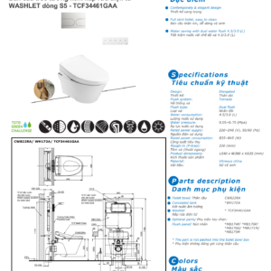 Bản vẽ kỹ thuật Bàn cầu treo tường TOTO CW822RA/TCF34461GAA/WH172A/MB170P WASHLET dòng S5