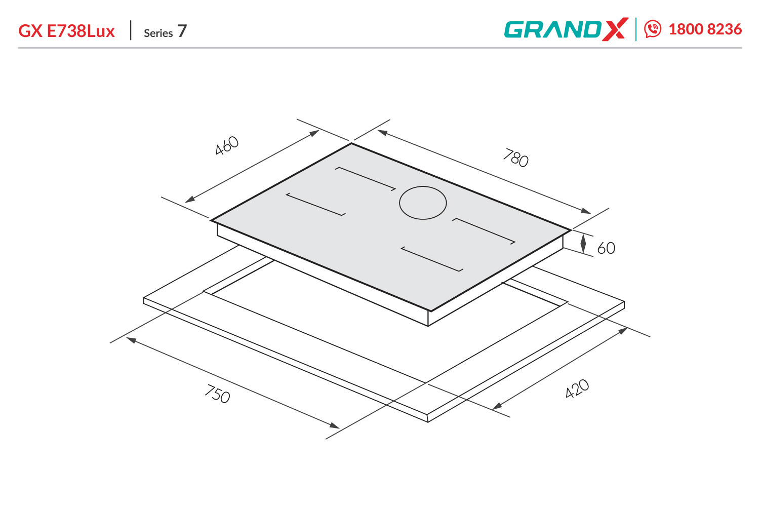 Bếp điện từ kết hợp GRANDX GX E738Lux 2 từ 1 hồng ngoại