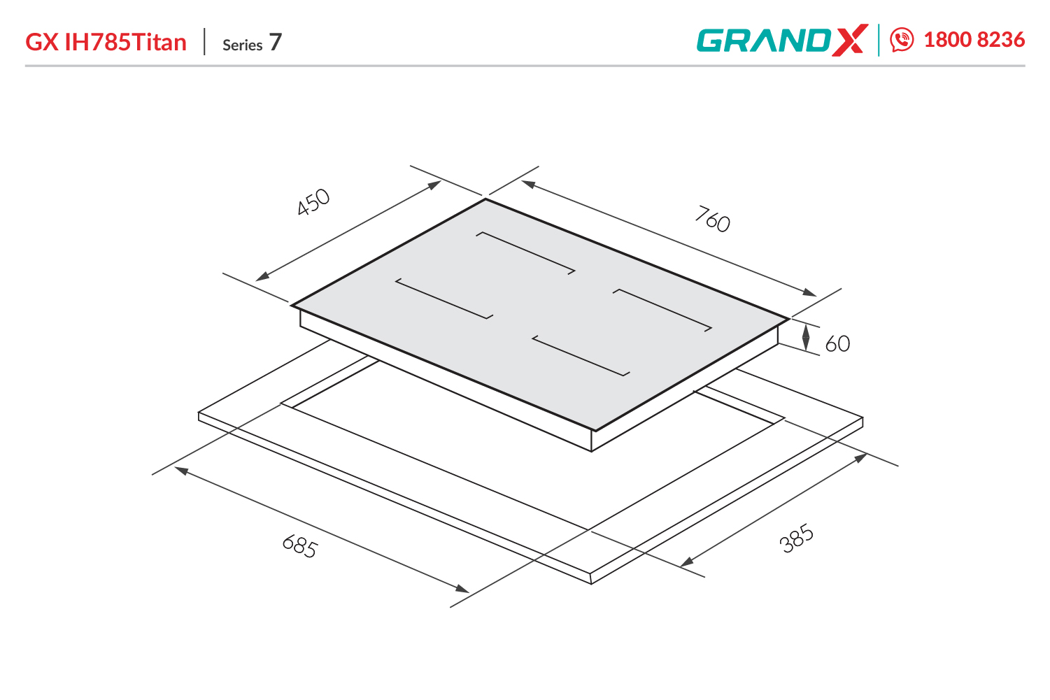 Bếp từ 2 vùng nấu GRANDX GX IH785Titan kính chống xước