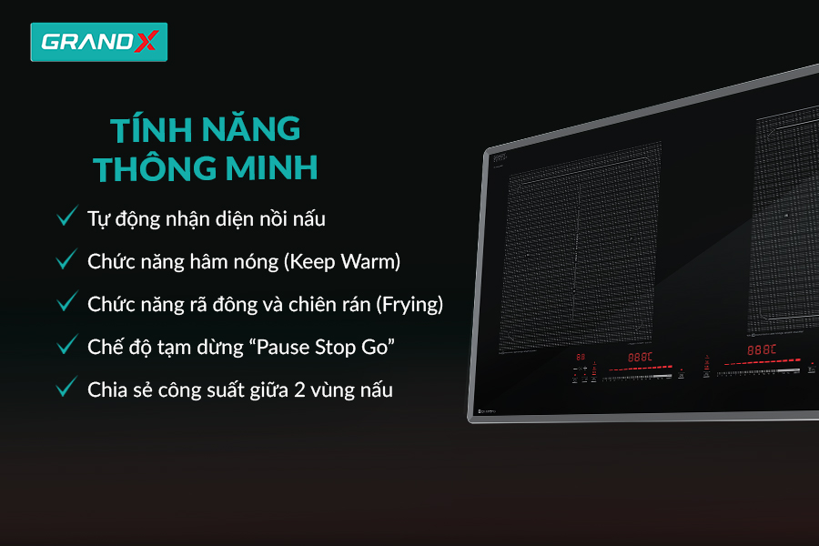 Bếp từ 2 vùng nấu GRANDX GX IH855XPro