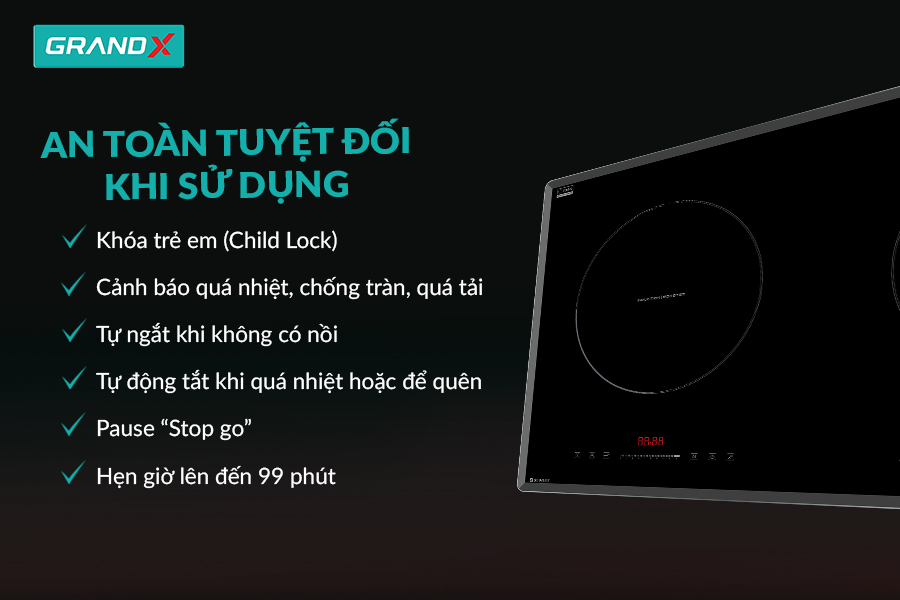 Bếp từ 2 vùng nấu GRANDX GX IP689SE
