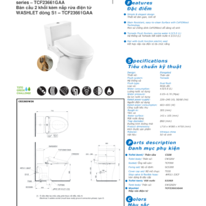 Bản vẽ kỹ thuật Bồn cầu nắp điện tử TOTO CS326DW26#XW 2 khối nắp rửa điện tử WASHLET TCF23661GAA dòng S1 giấu dây