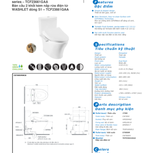 Bản vẽ kỹ thuật Bồn cầu nắp điện tử TOTO CS769DRW26#XW 2 khối nắp rửa điện tử WASHLET TCF23661GAA dòng S1 giấu dây