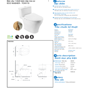Bản vẽ kỹ thuật Bồn cầu TOTO MS857DE6#XW 1 khối kèm nắp rửa cơ ECOWASHER TCW11S