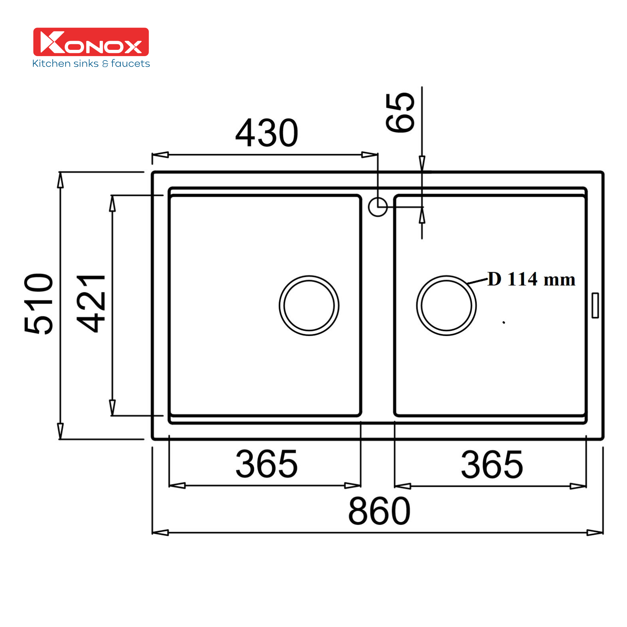 Chậu Rửa Bát Đá KONOX Phoenix Smart 860 Grey 2 Hố 860mm