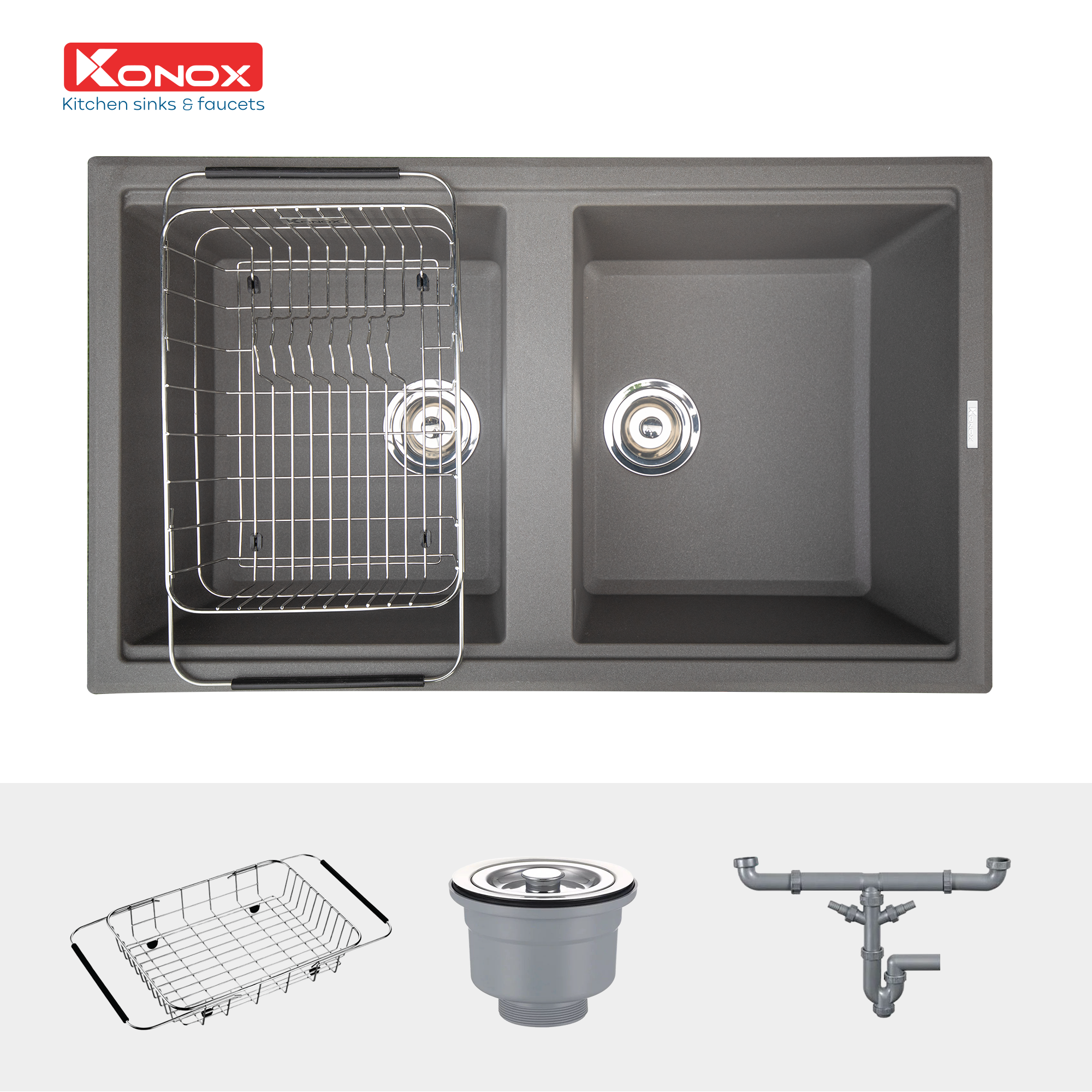 Chậu Rửa Bát Đá KONOX Phoenix Smart 860 Grey 2 Hố 860mm