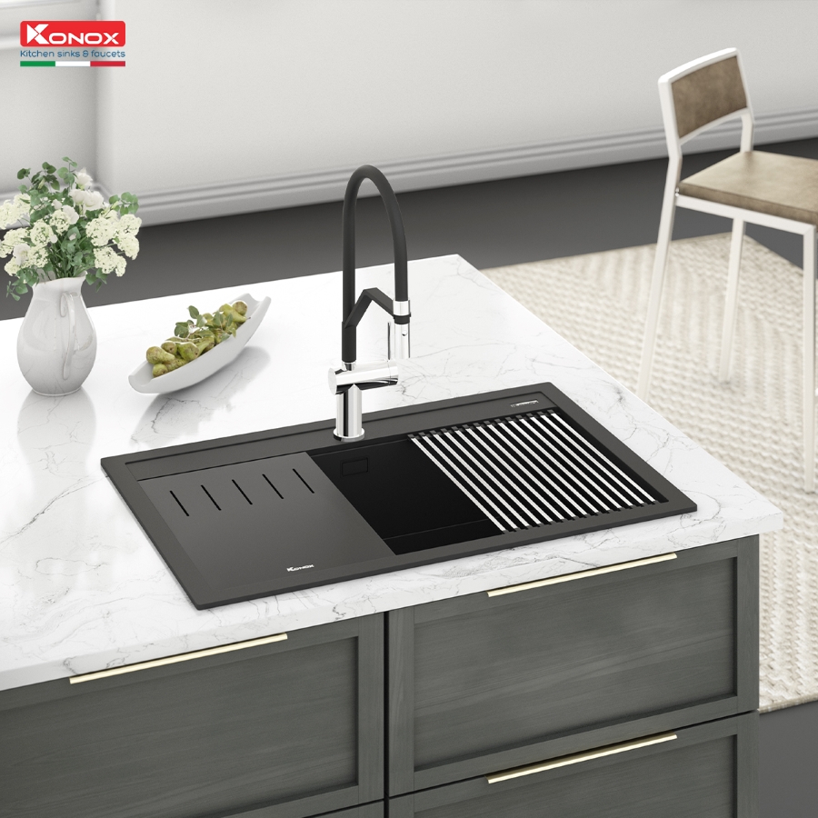 Chậu Rửa Bát Đá Granite Sink KONOX Terra 860S Black