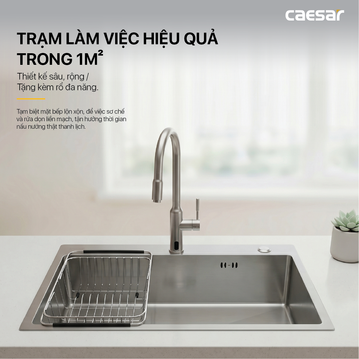 Chậu Rửa Chén Inox Caesar KSH01H060SX 1 Hộc 600x450mm Lắp Nổi