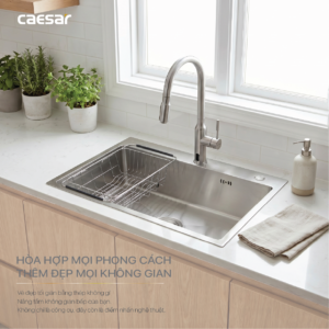 Chậu Rửa Chén Inox Caesar KSH01H060SX 1 Hộc 600x450mm Lắp Nổi