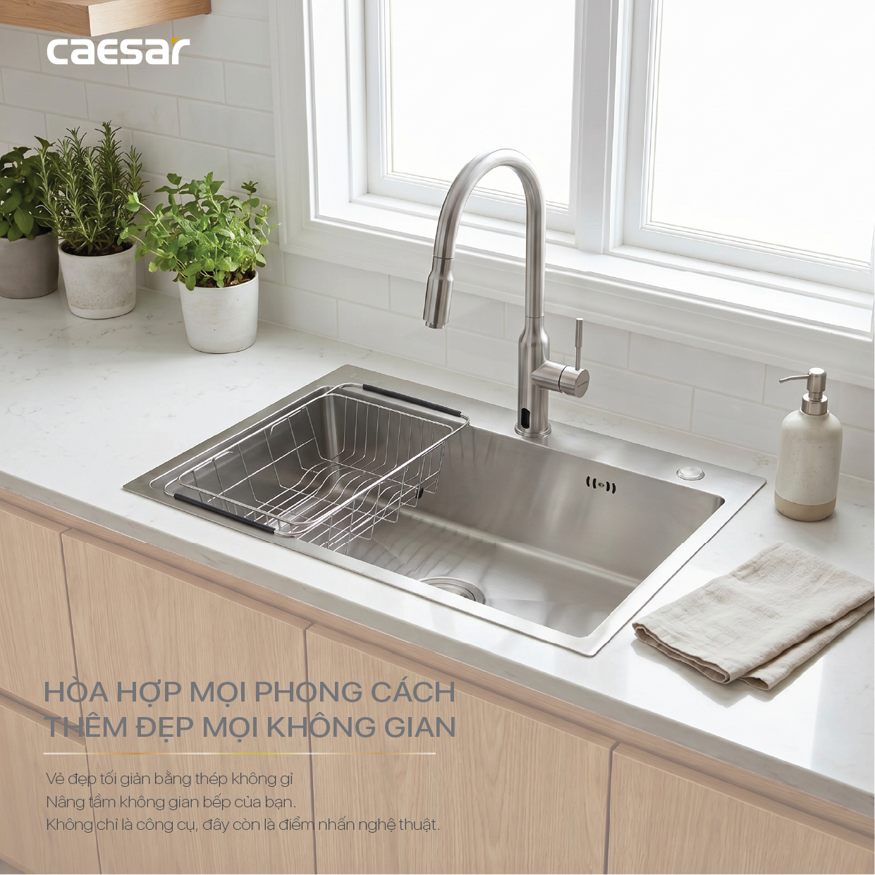 Chậu Rửa Chén Inox Caesar KSH01H060SX 1 Hộc 600x450mm Lắp Nổi