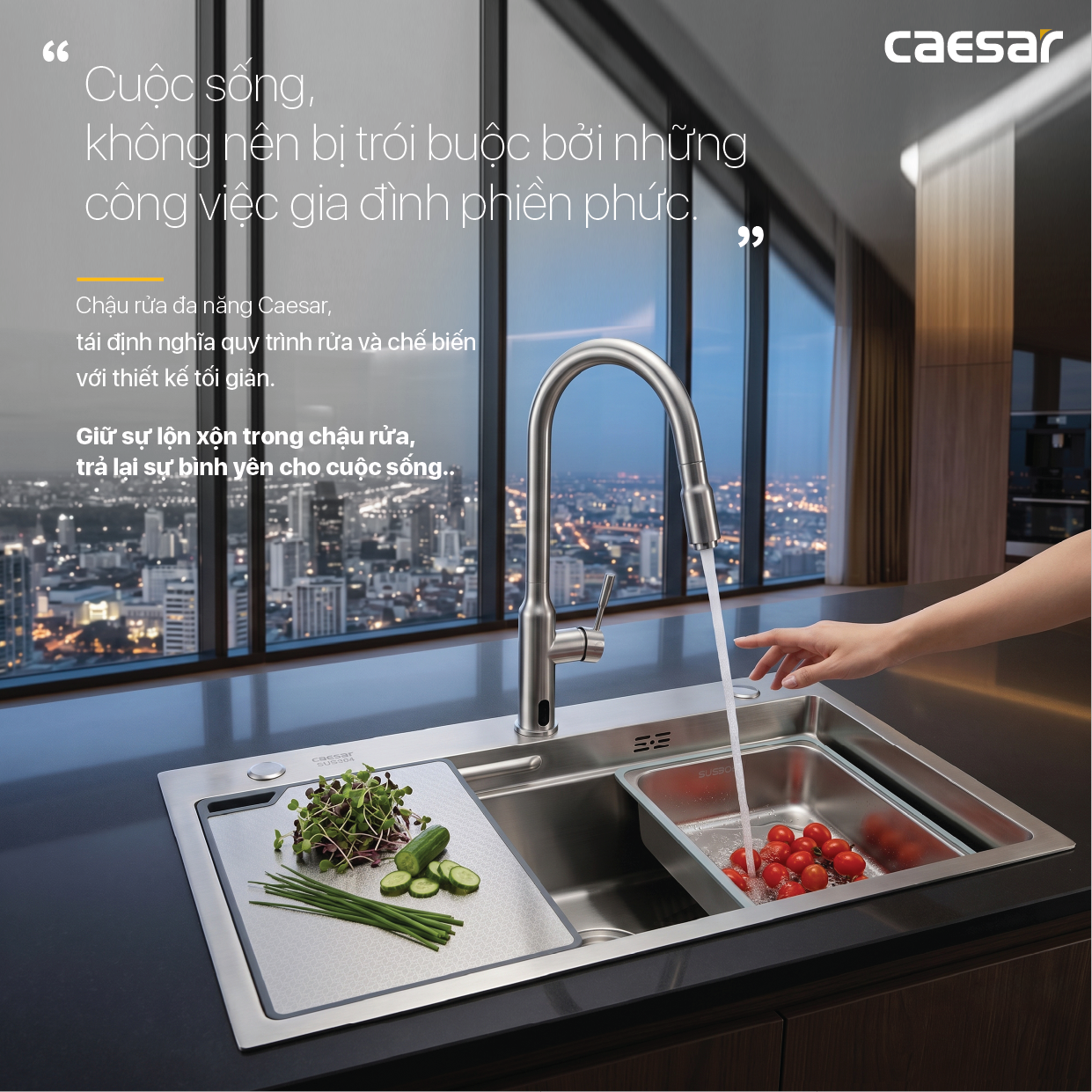 Chậu Rửa Chén Inox Caesar KSH01H075SX 1 Hộc 750x460mm Lắp Nổi