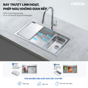Chậu Rửa Chén Inox Caesar KSH01H075SX 1 Hộc 750x460mm Lắp Nổi
