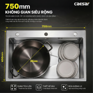 Chậu Rửa Chén Inox Caesar KSH01H075SX 1 Hộc 750x460mm Lắp Nổi
