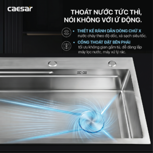 Chậu Rửa Chén Inox Caesar KSH01H075SX 1 Hộc 750x460mm Lắp Nổi