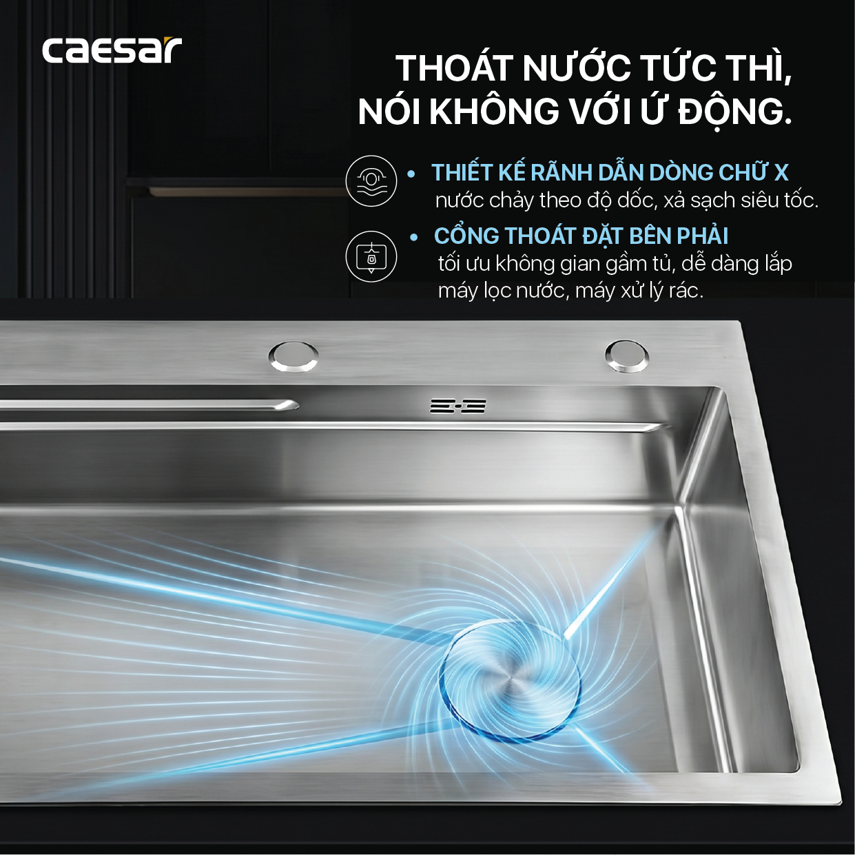 Chậu Rửa Chén Inox Caesar KSH01H075SX 1 Hộc 750x460mm Lắp Nổi