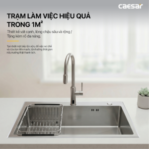 Chậu Rửa Chén Inox Caesar KSH01H082SE 1 Hộc 820x450mm Lắp Nổi