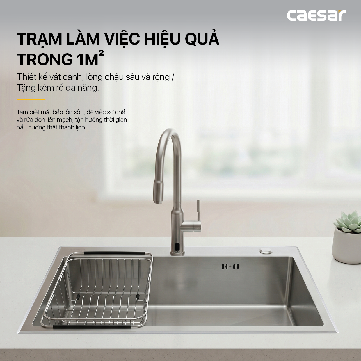 Chậu Rửa Chén Inox Caesar KSH01H082SE 1 Hộc 820x450mm Lắp Nổi