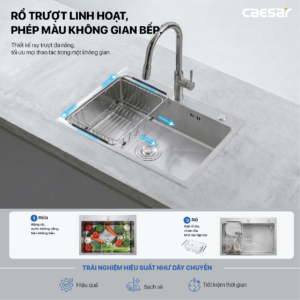 Chậu Rửa Chén Inox Caesar KSH01H082SE 1 Hộc 820x450mm Lắp Nổi