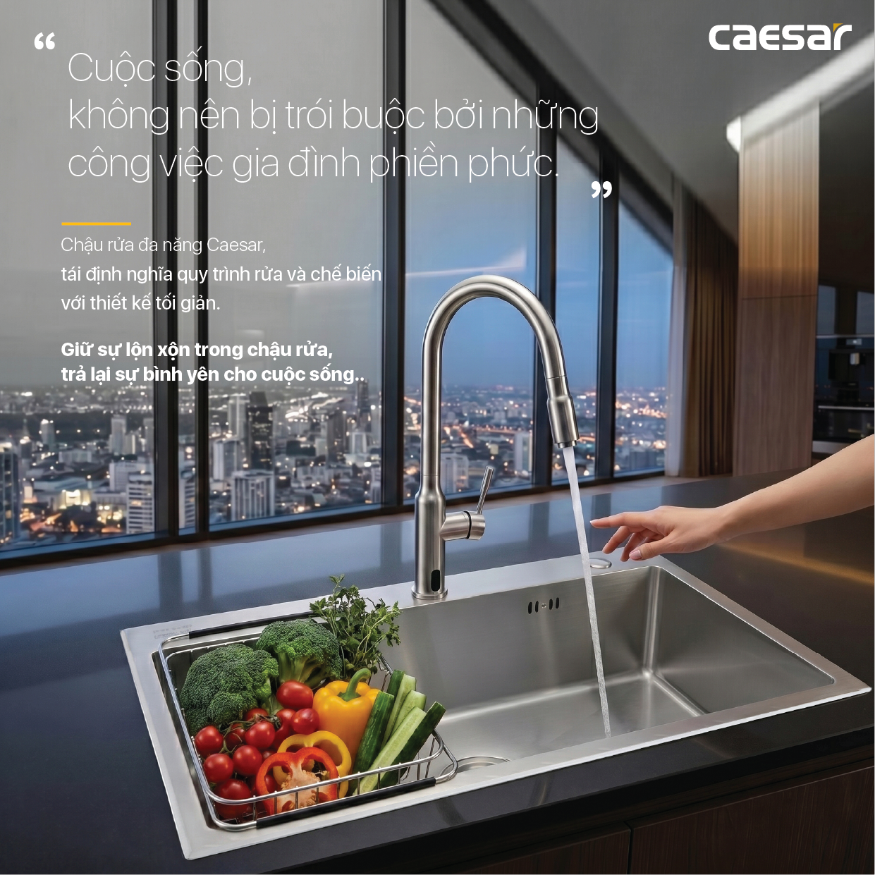 Chậu Rửa Chén Inox Caesar KSH01H082SE 1 Hộc 820x450mm Lắp Nổi