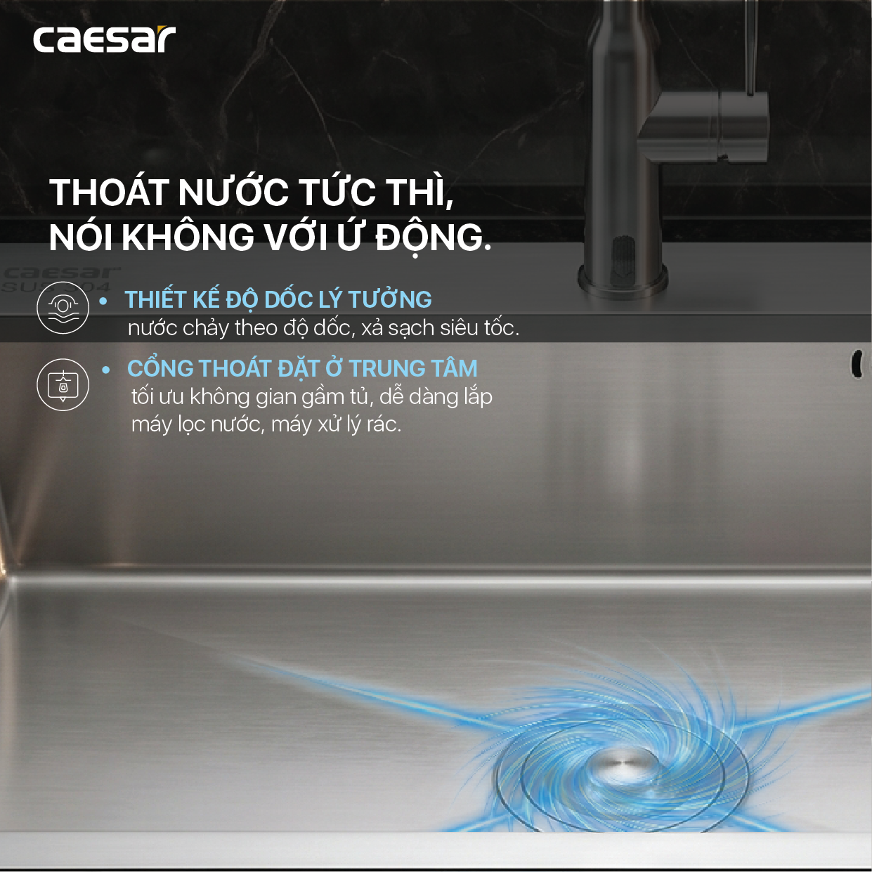 Chậu Rửa Chén Inox Caesar KSH01H082SX 1 Hộc 820x450mm Lắp Nổi