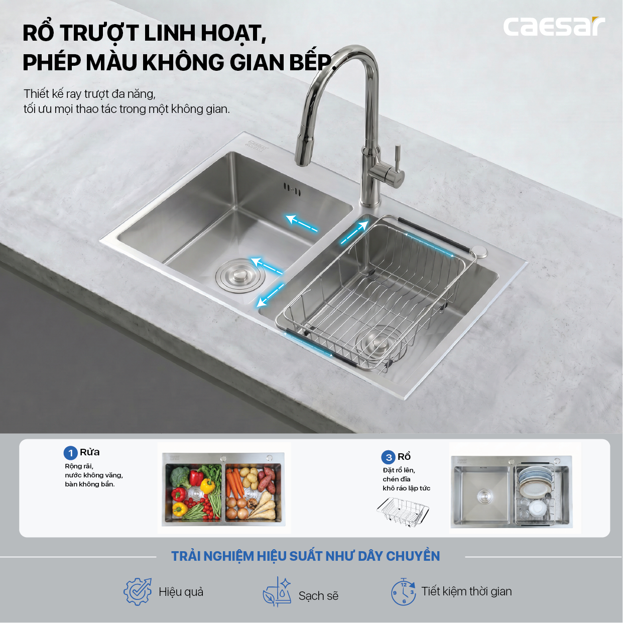 Chậu Rửa Chén Inox Caesar KSH02H082SE 2 Hộc 820x450mm