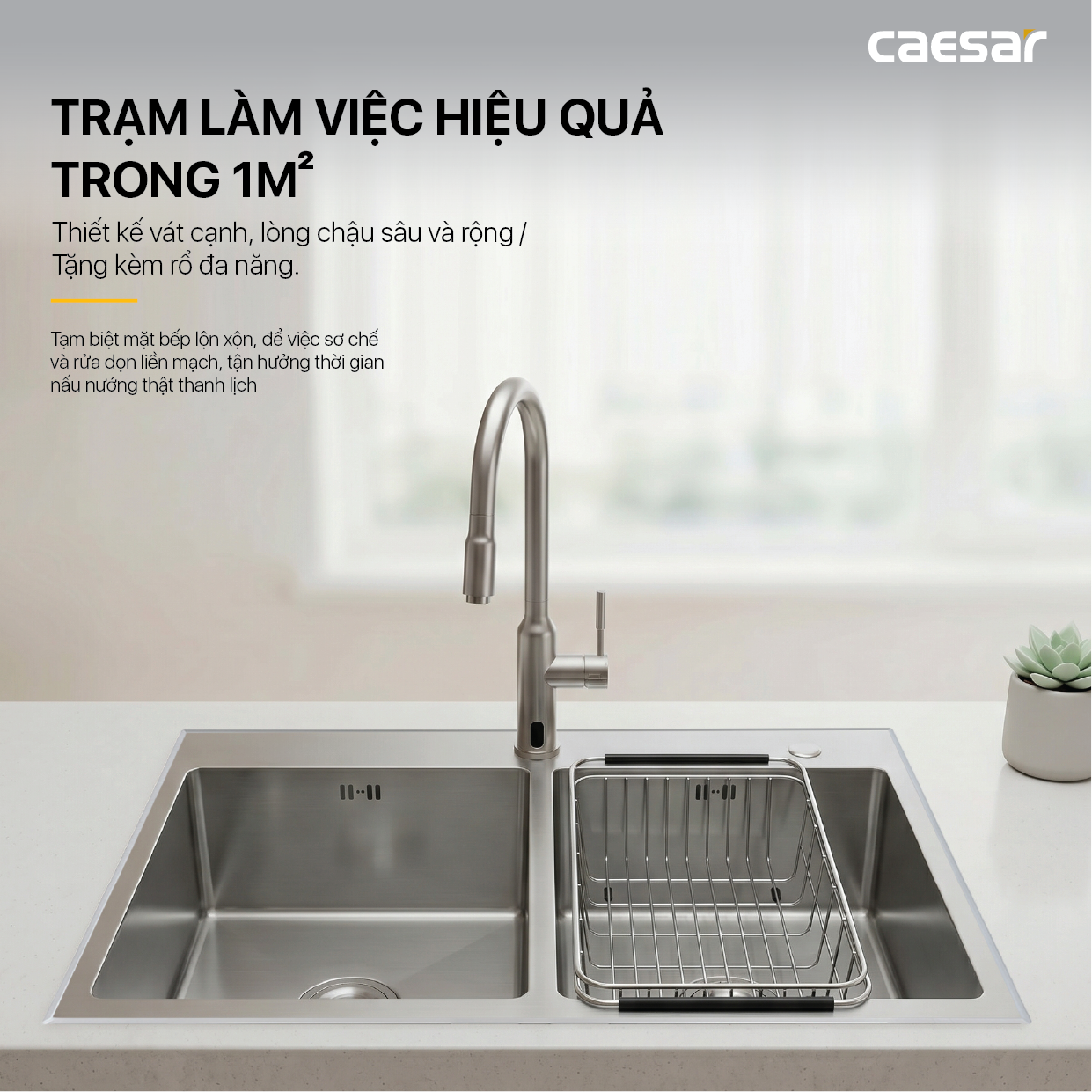 Chậu Rửa Chén Inox Caesar KSH02H082SE 2 Hộc 820x450mm