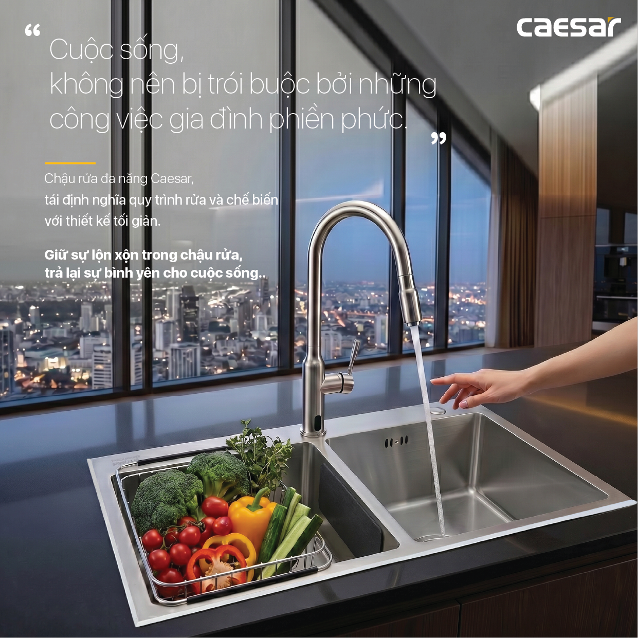 Chậu Rửa Chén Inox Caesar KSH02H082SE 2 Hộc 820x450mm